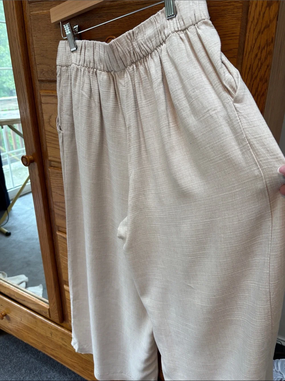 H&M Wide-Leg Linen-Blend Pants in Light Cream